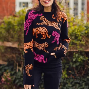 Thalia Jumper - Black, Running Leopards
