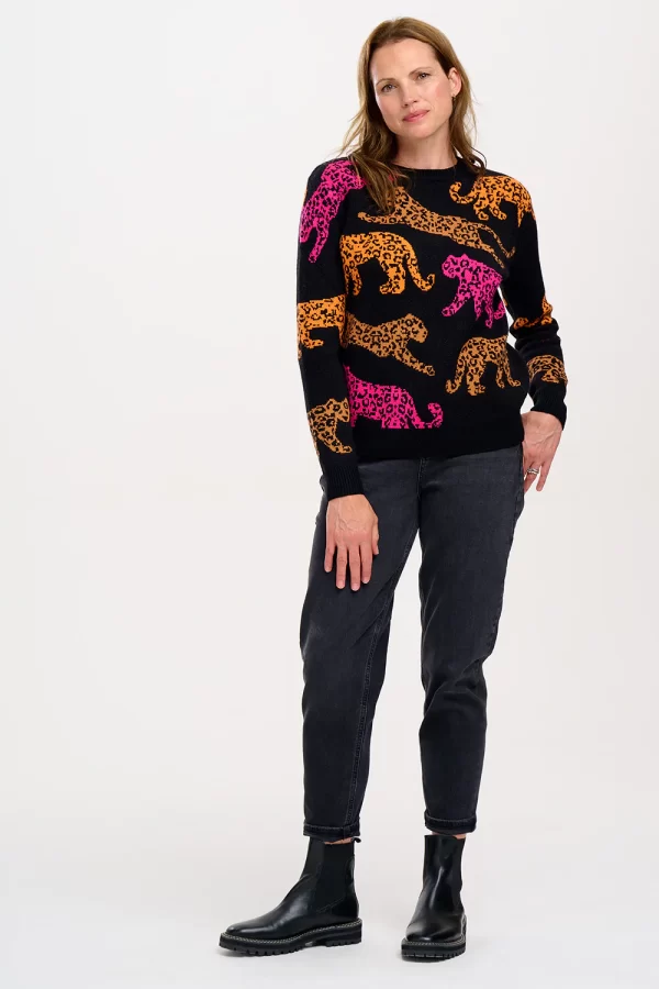 Thalia Jumper - Black, Running Leopards