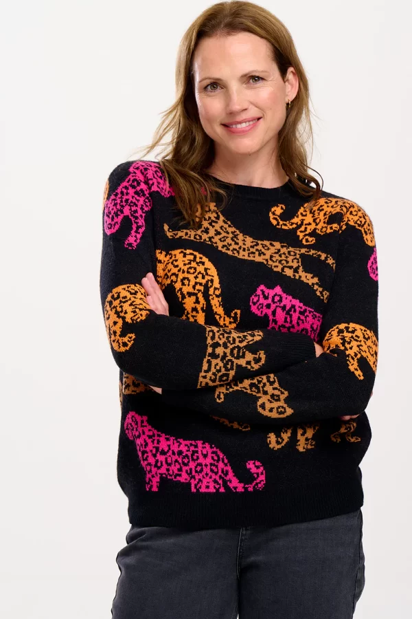Thalia Jumper - Black, Running Leopards