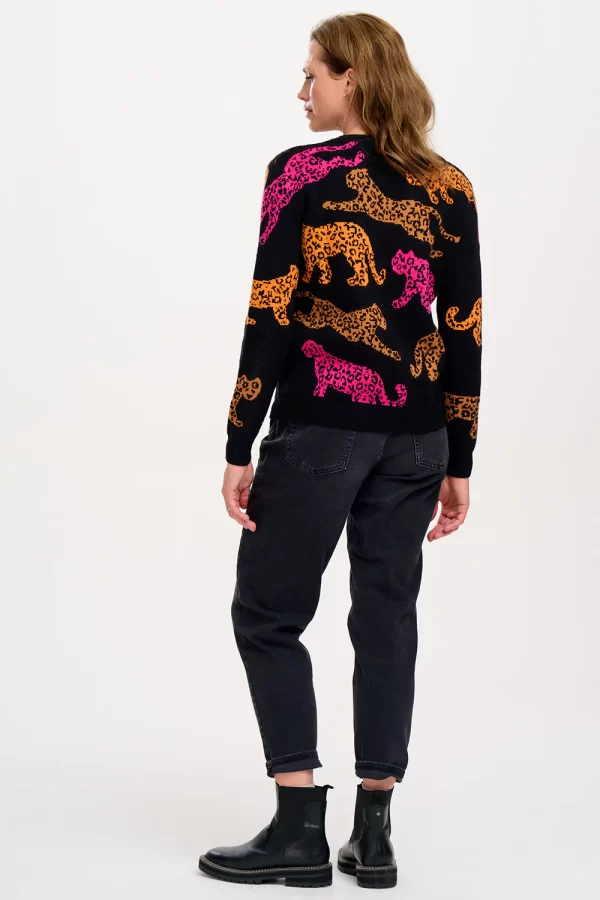 Thalia Jumper - Black, Running Leopards