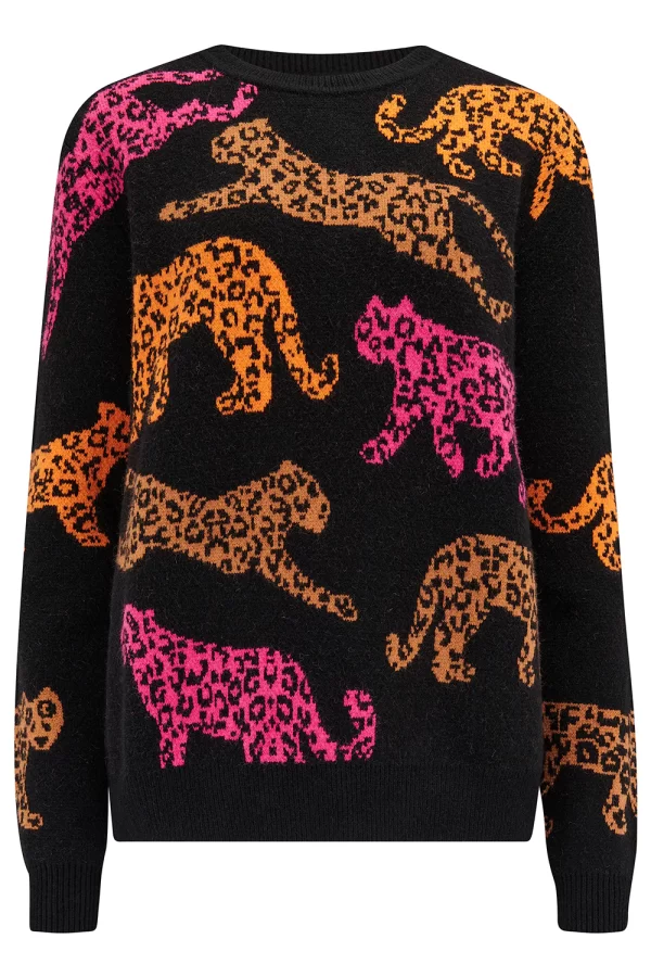 Thalia Jumper - Black, Running Leopards
