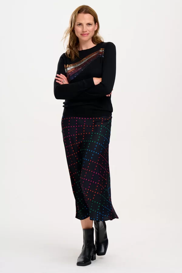Sita Midi Skirt - Black, Rainbow Star Lattice