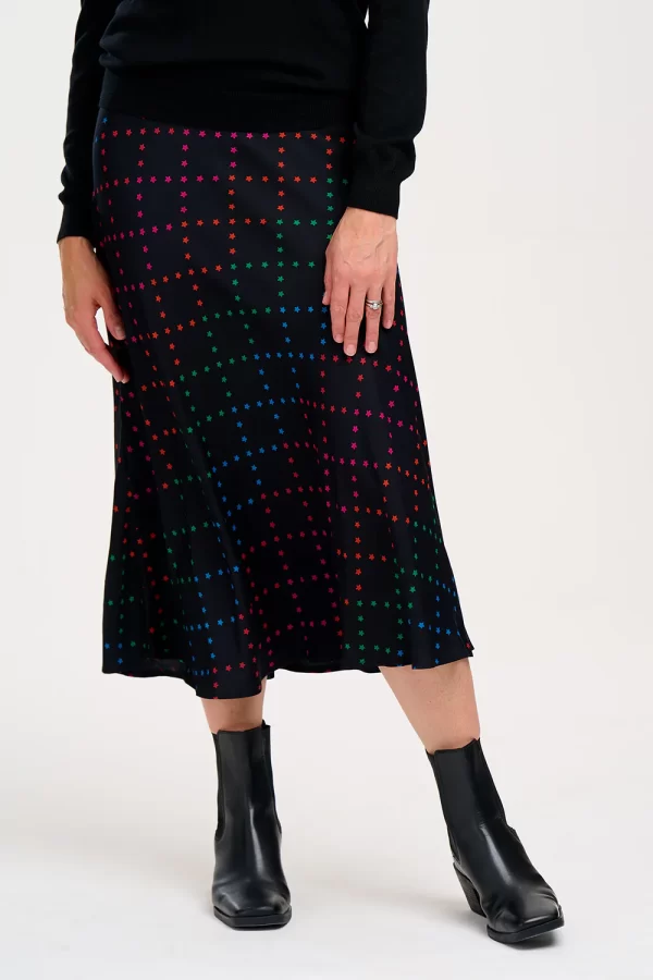 Sita Midi Skirt - Black, Rainbow Star Lattice