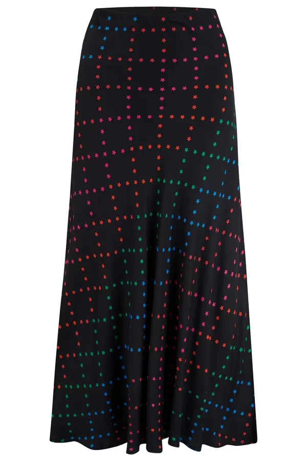 Sita Midi Skirt - Black, Rainbow Star Lattice