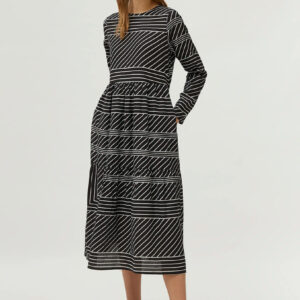 Black striped print midi dress