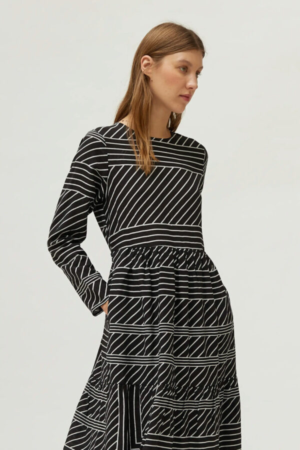 Black striped print midi dress