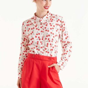 Cherry ruffle collar shirt