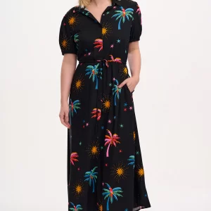 Nova Maxi Shirt Dress - Black, Palms & Sunshine