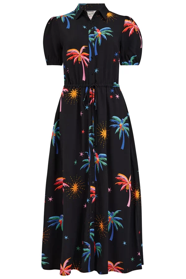 Nova Maxi Shirt Dress - Black, Palms & Sunshine