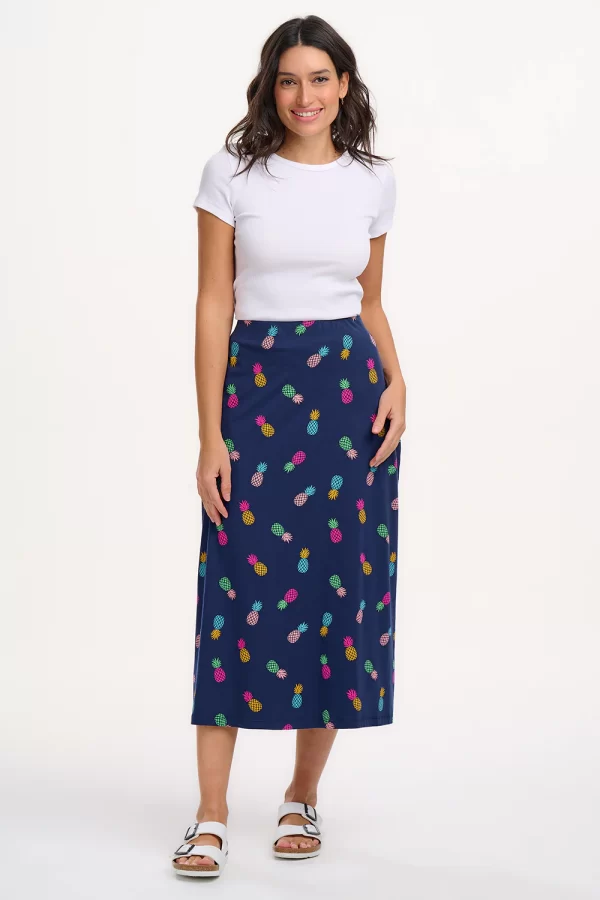 Jayda Jersey Skirt - Navy, Rainbow Pineapples