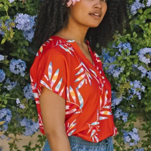 Marielle Blouse - Red, Rainbow Fronds