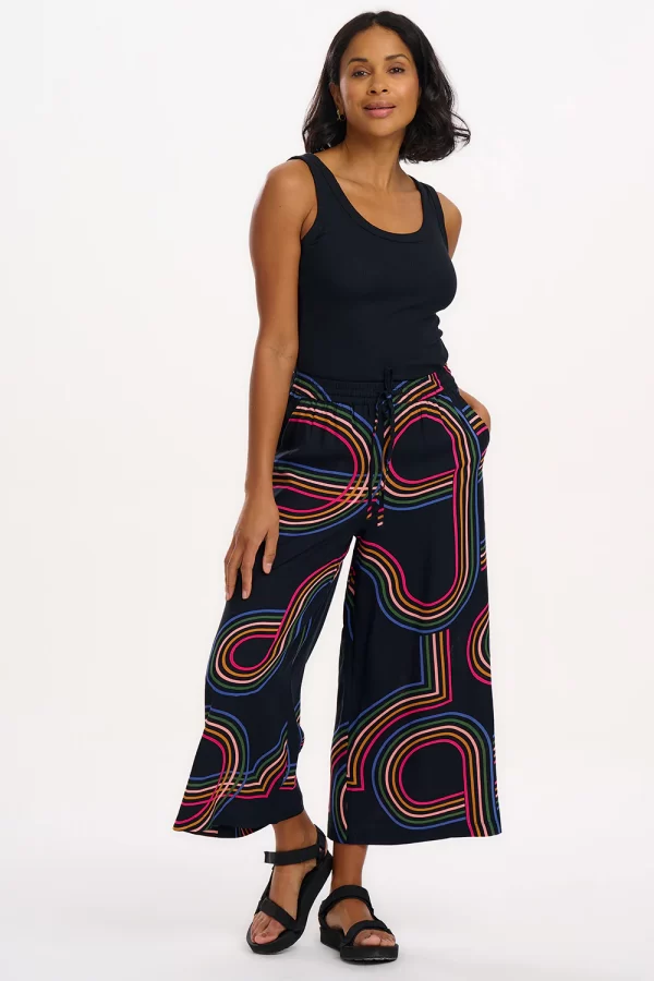 Ameera Cropped Wide Leg Trousers - Black, Retro Racer