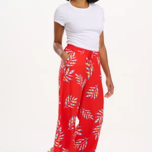 Ameera Cropped Wide Leg Trousers - Red, Rainbow Fronds