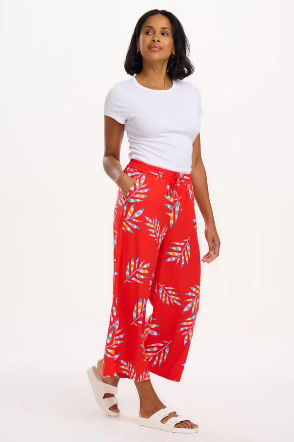 Ameera Cropped Wide Leg Trousers - Red, Rainbow Fronds