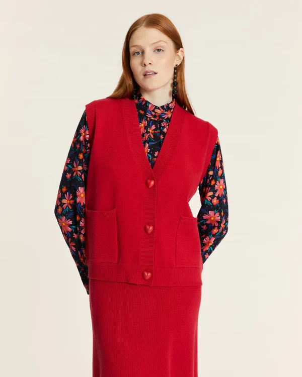 KNITTED VEST WITH RED HEART BUTTONS