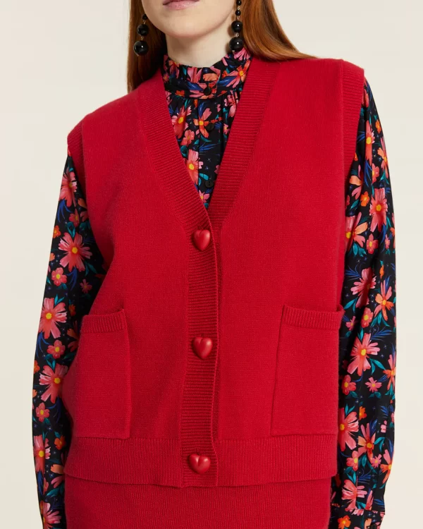 KNITTED VEST WITH RED HEART BUTTONS