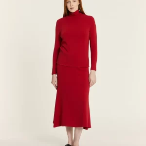 RED FLARED MIDI SKIRT