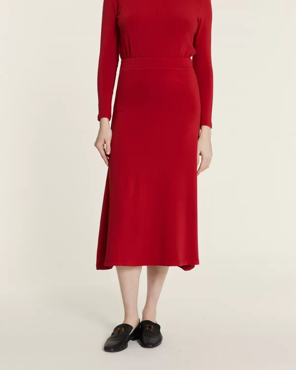 RED FLARED MIDI SKIRT