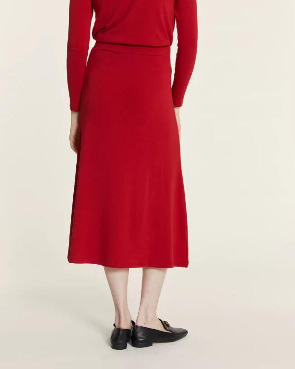 RED FLARED MIDI SKIRT