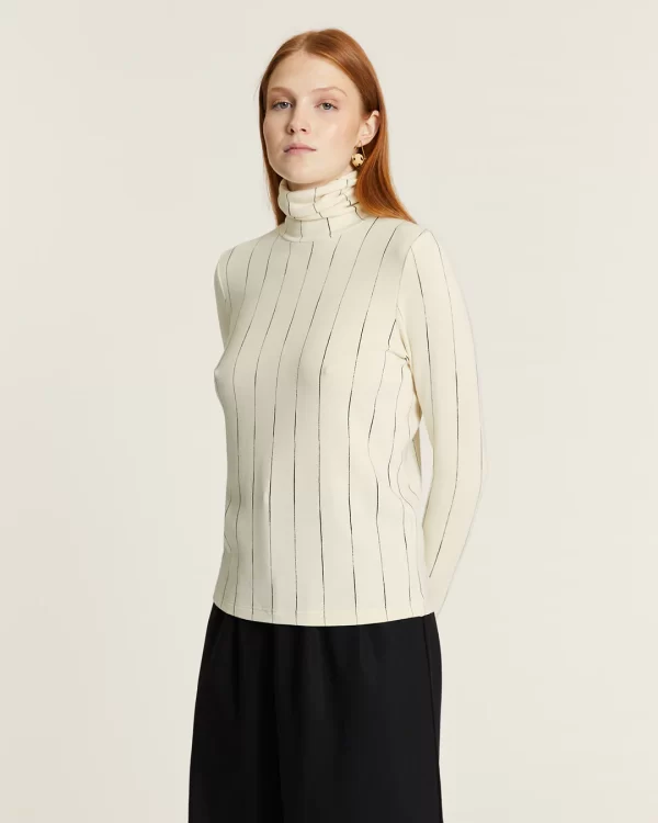 Micro-striped high-neck top