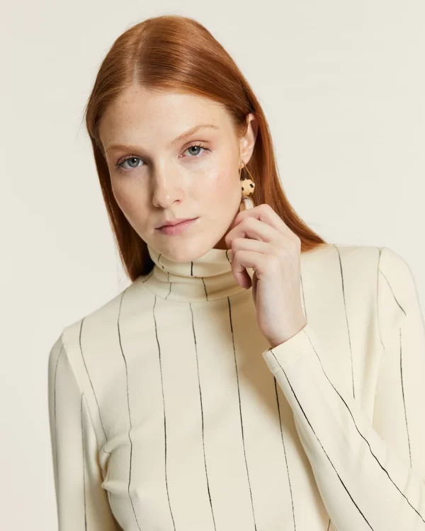 Micro-striped high-neck top