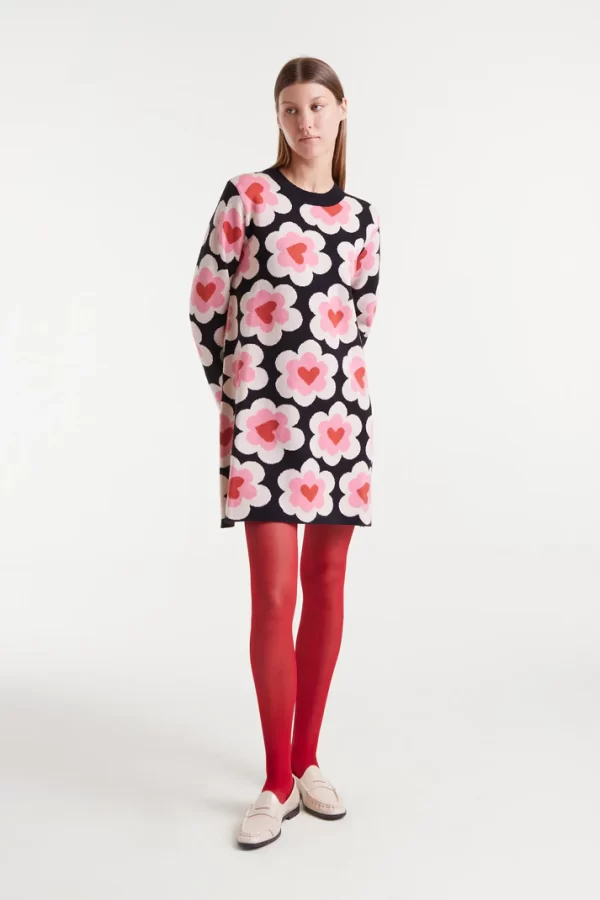 Short jacquard knit dress with SweetHeart print