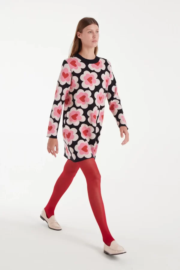 Short jacquard knit dress with SweetHeart print