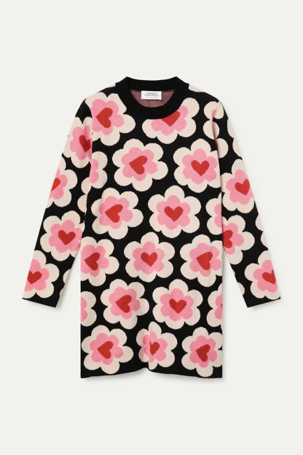 Short jacquard knit dress with SweetHeart print