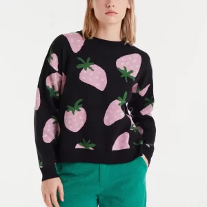 Jacquard knit sweater with Morango print