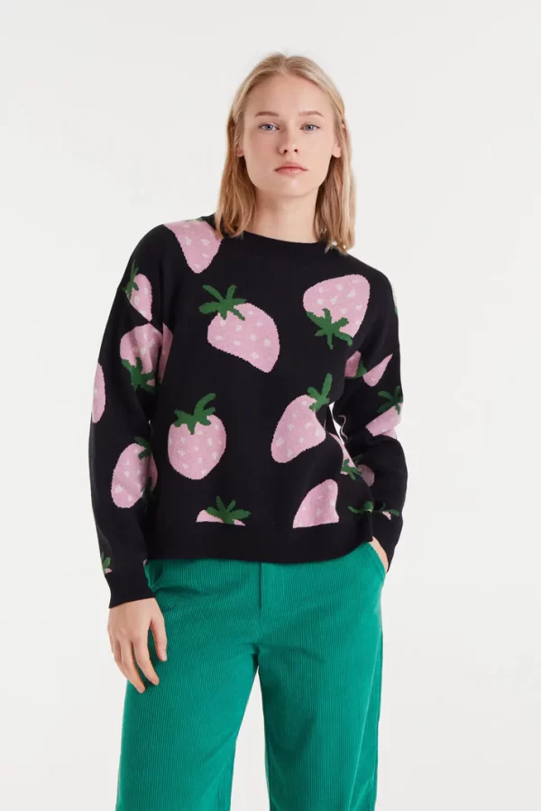 Jacquard knit sweater with Morango print