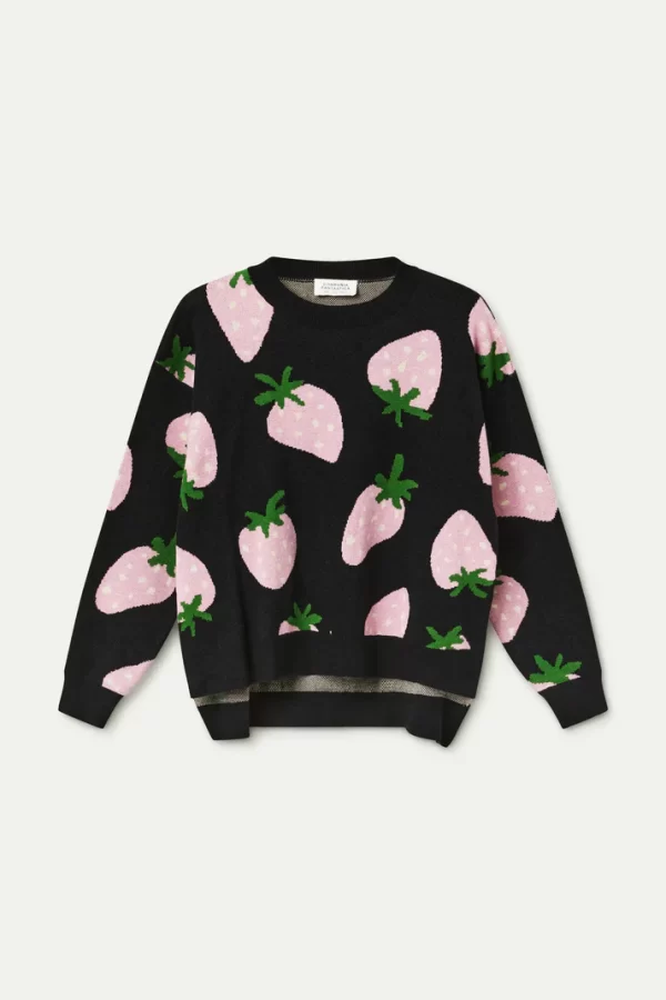 Jacquard knit sweater with Morango print