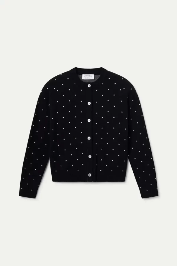Jacquard cardigan with white mini dots