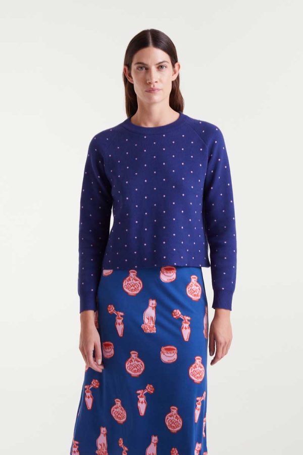 Jersey punto jacquard estampado topos