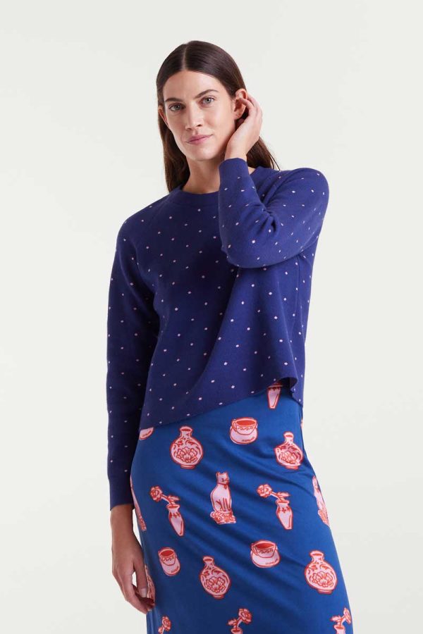 Jersey punto jacquard estampado topos