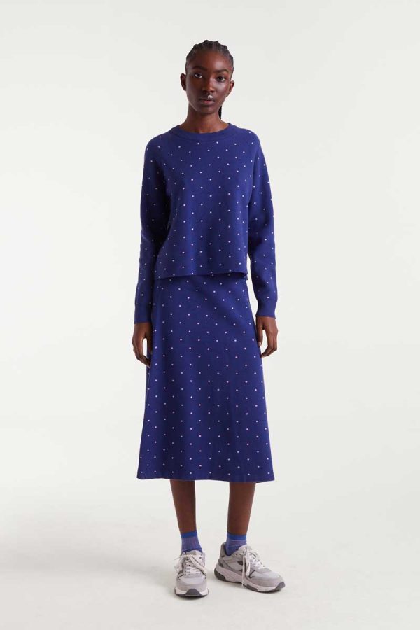Falda midi punto jacquard topos mini