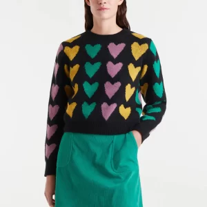 Jacquard knit sweater with Cupid lines print