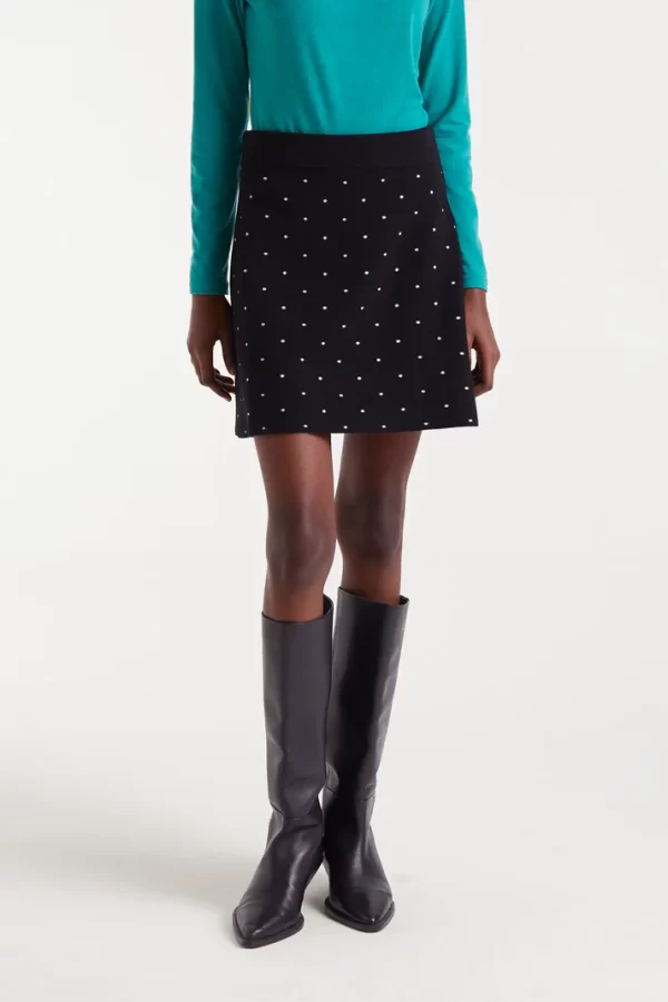 Short jacquard knit skirt with mini black print
