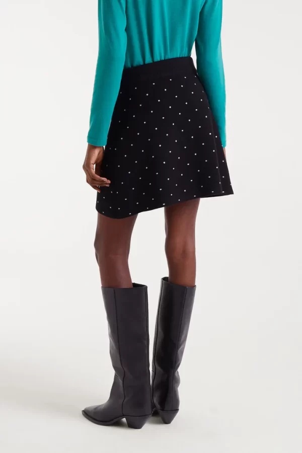 Short jacquard knit skirt with mini black print