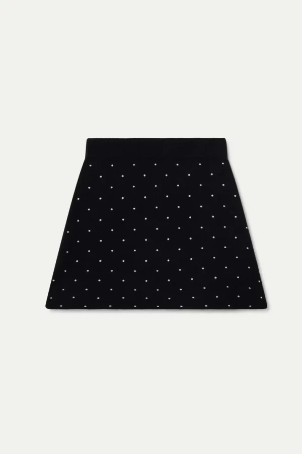 Short jacquard knit skirt with mini black print