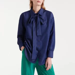 Blue chambray lace-up shirt