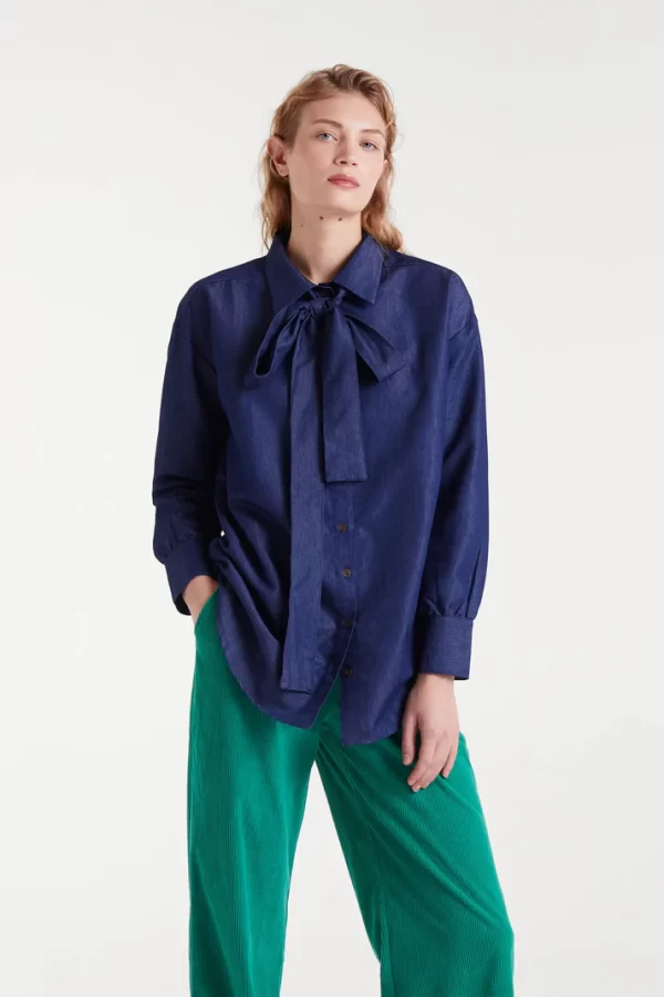 Blue chambray lace-up shirt