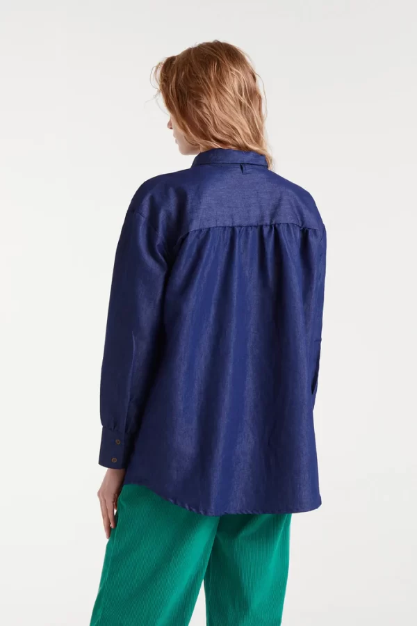 Blue chambray lace-up shirt