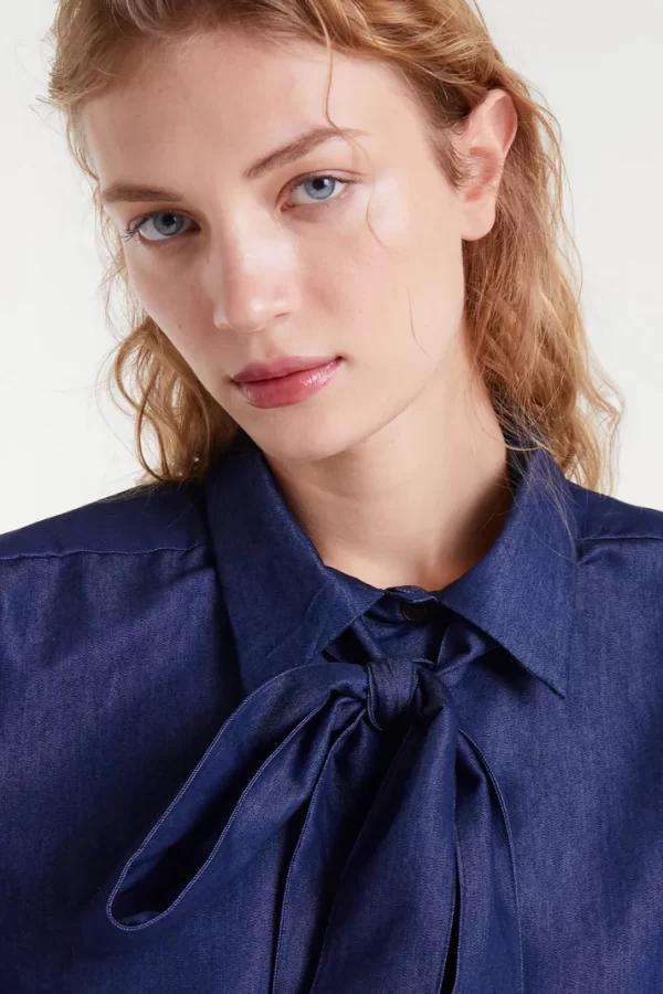 Blue chambray lace-up shirt