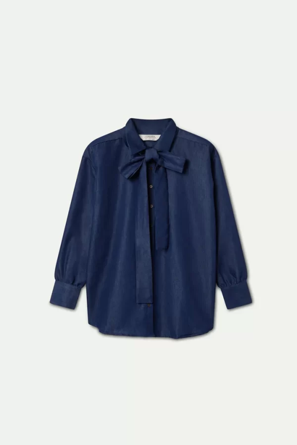 Blue chambray lace-up shirt