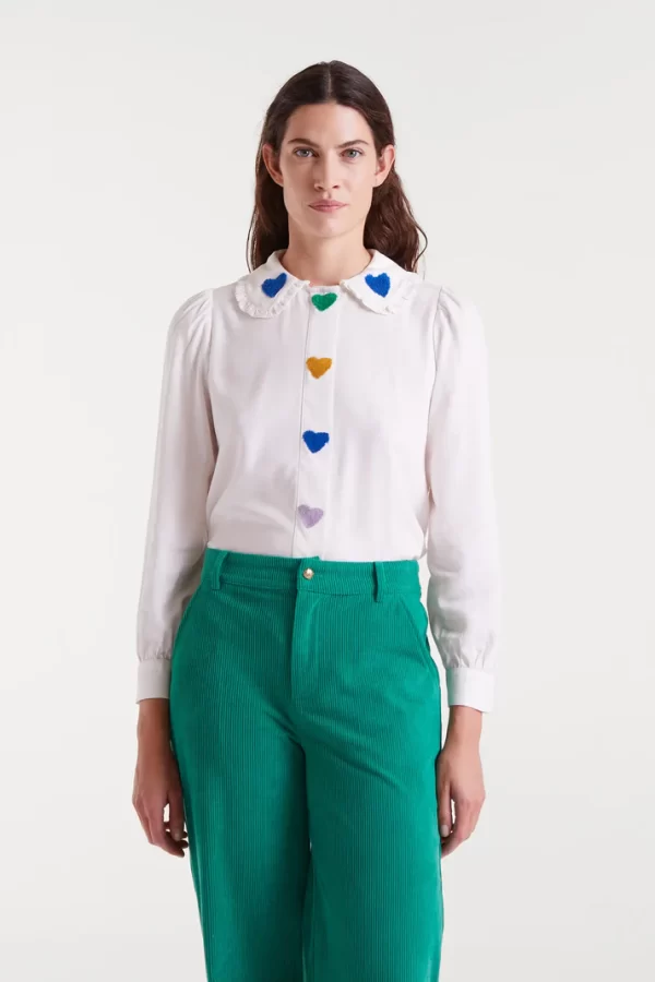 White shirt with heart embroidery