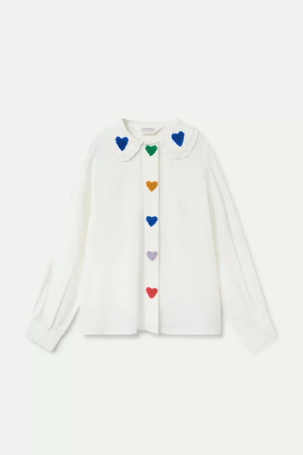 White shirt with heart embroidery