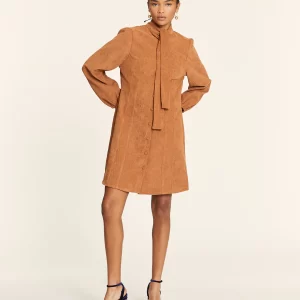 TOFFEE CORDUROY DRESS WITH BOW