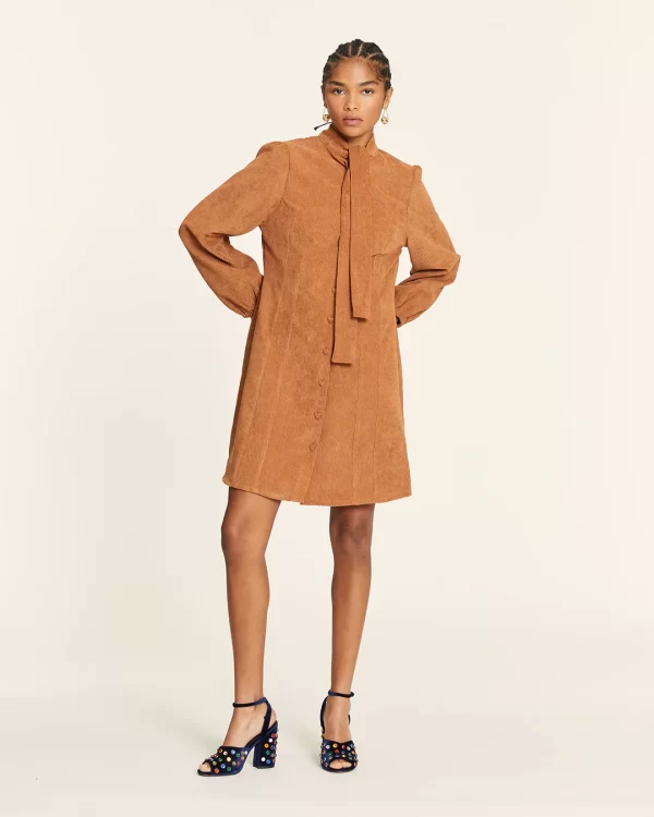 TOFFEE CORDUROY DRESS WITH BOW