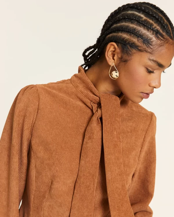 TOFFEE CORDUROY DRESS WITH BOW