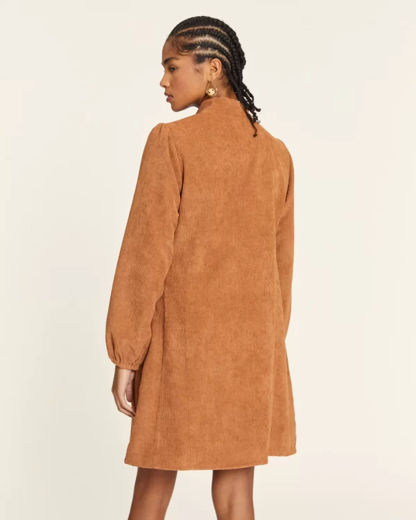 TOFFEE CORDUROY DRESS WITH BOW